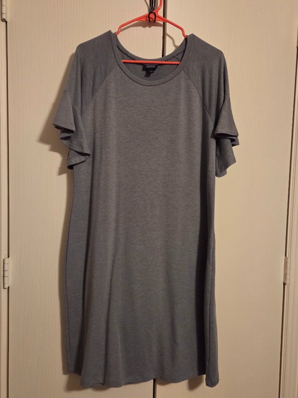 a.n.a Gray Ruffle Flutter Sleeve T-Shirt Dress Women’s Large Midi Knit